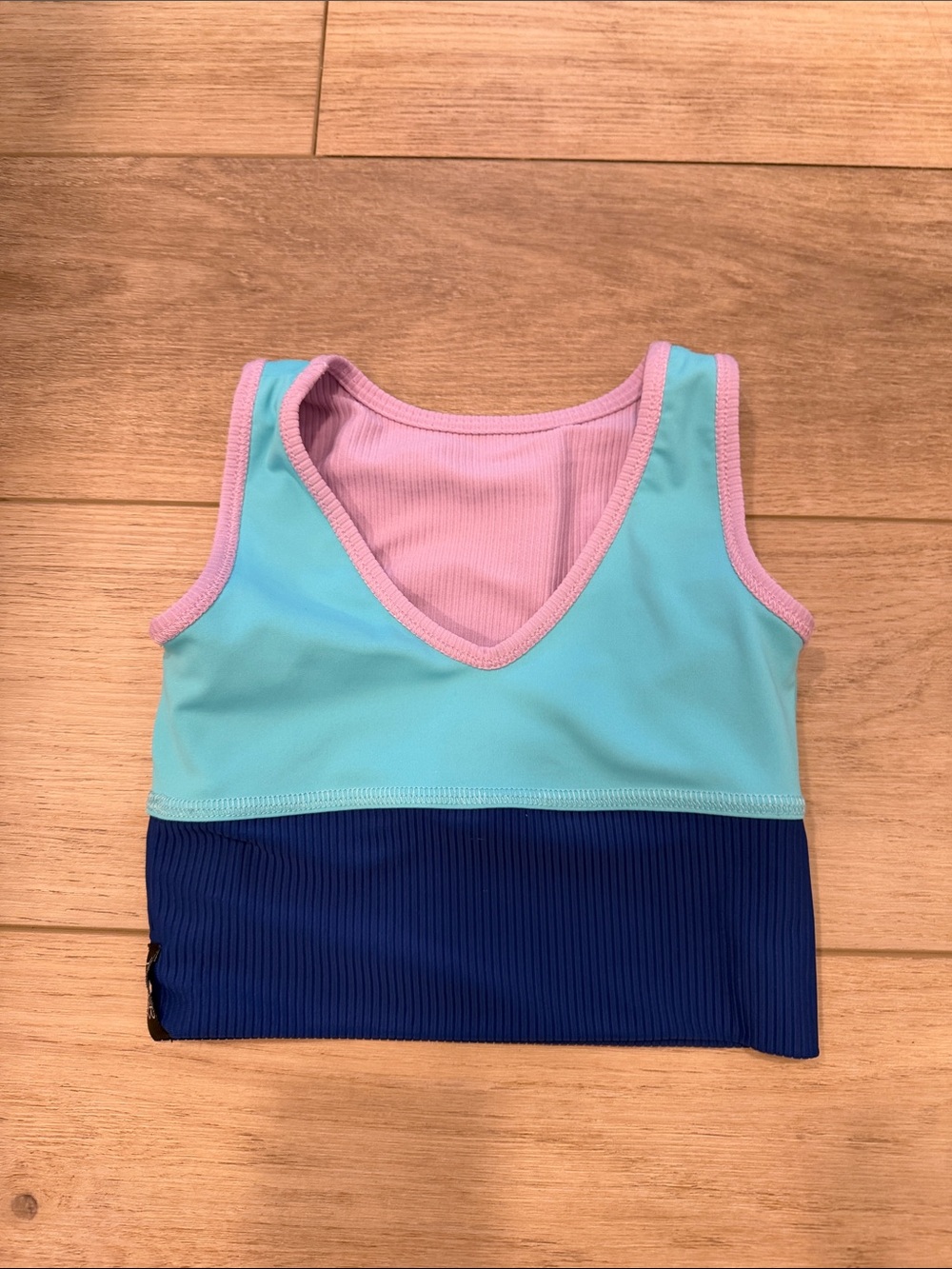 Tiger Friday V-Neck Crop Tank — Pink, Aqua & Navy
